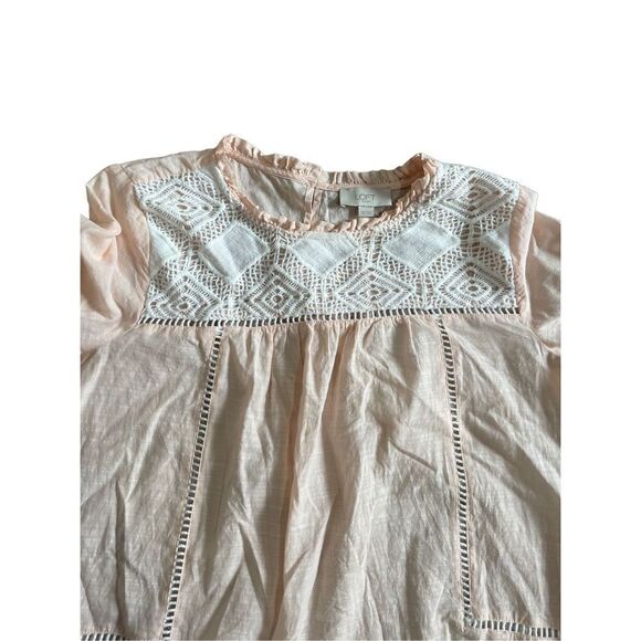 LOFT SOFT PEACH & WHITE CROCHET YOKE BELL SLEEVE COTTON BLOUSE XS - Picture 7 of 11
